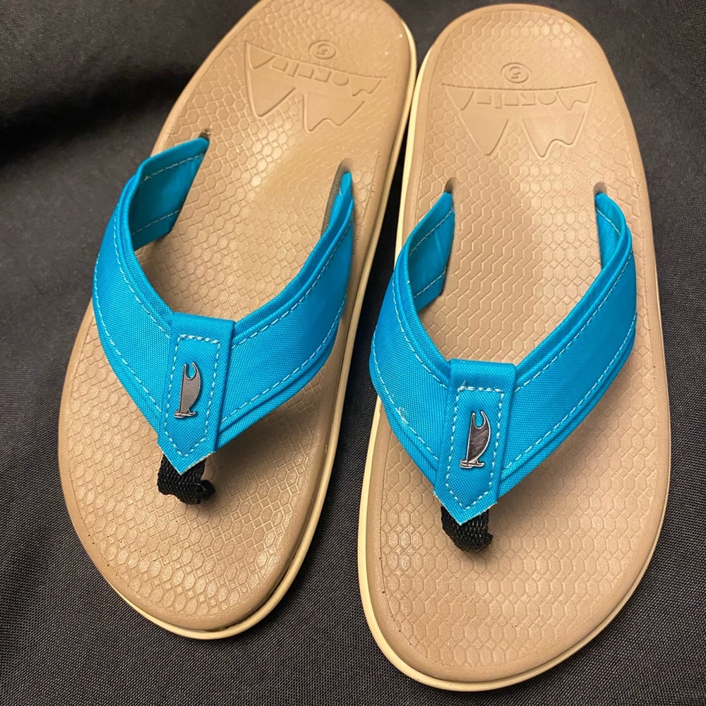 Island Slipper-Hawaii, Teal/‎ Tan, Women’s size:5